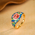 Graceful Bloom-Enamel Flower Gold-Plated Ring