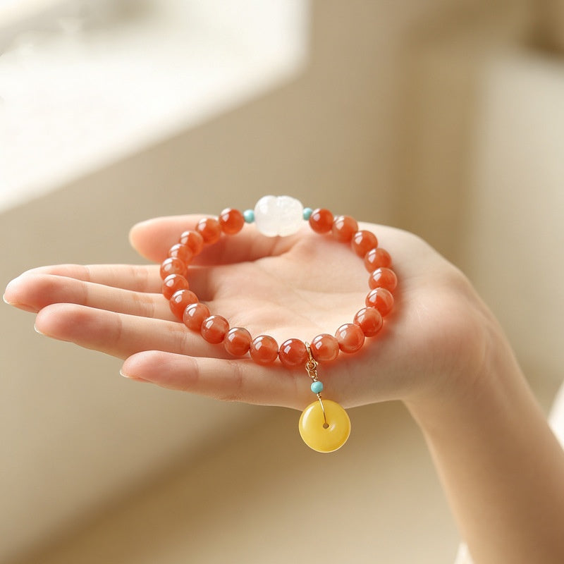Prosperity in Motion-White Agate Pixiu Beaded Bracelet