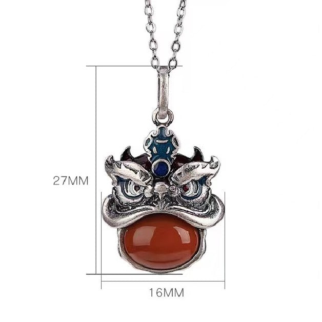 Pixiu Red Agate Silver Necklace -Balance and Prosperity