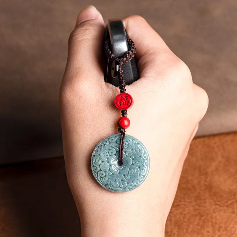 Peace Buckel Auto Keychain-Natural Jade