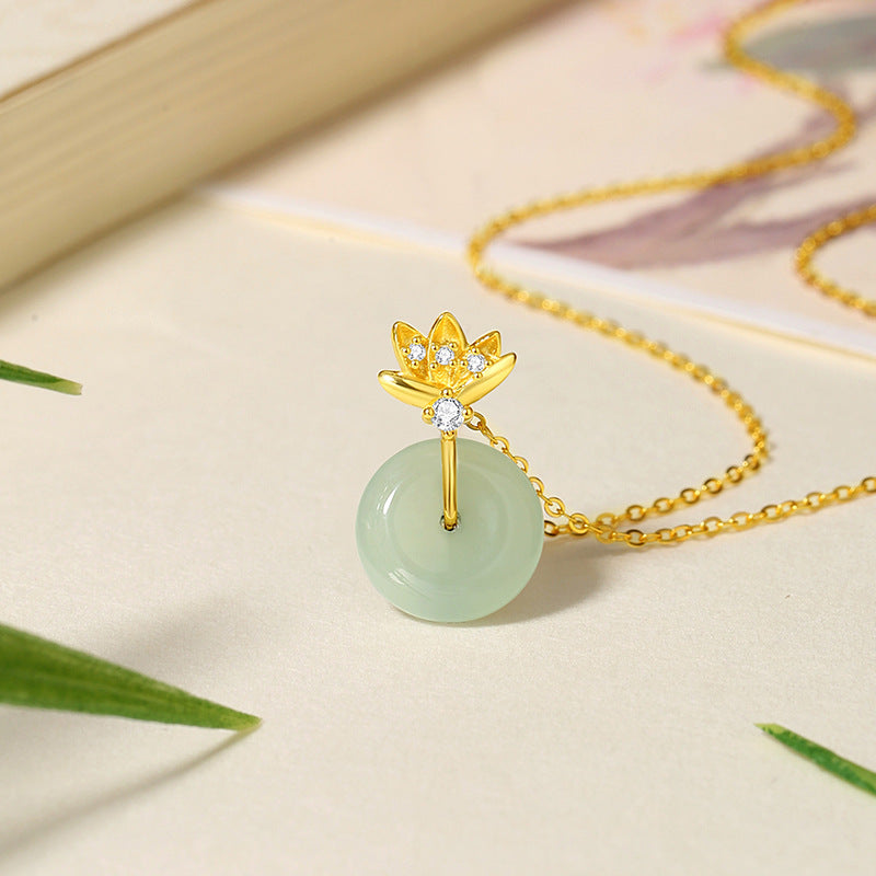 Lotus Nephrite Jade Necklace-Purity in Bloom
