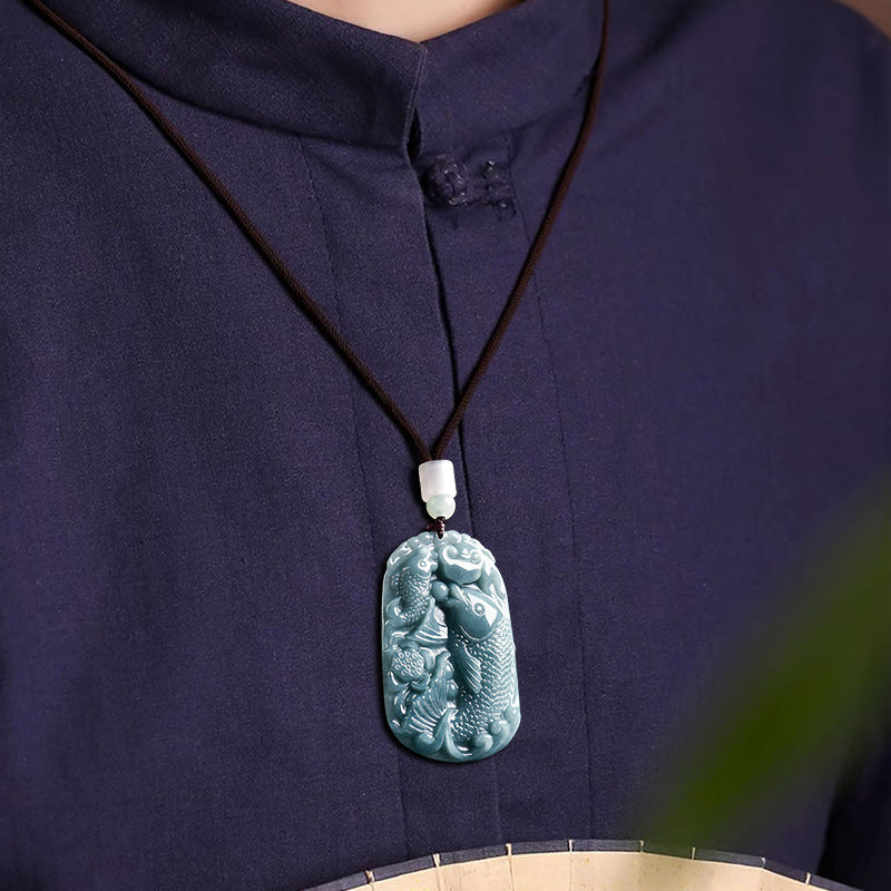 Blue Jadeite Koi Fish Pendant – Symbol of Abundance and Prosperity