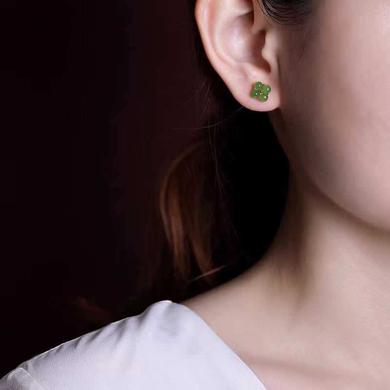 Four Leaf Clover Jade Earrings-Faith & Hope