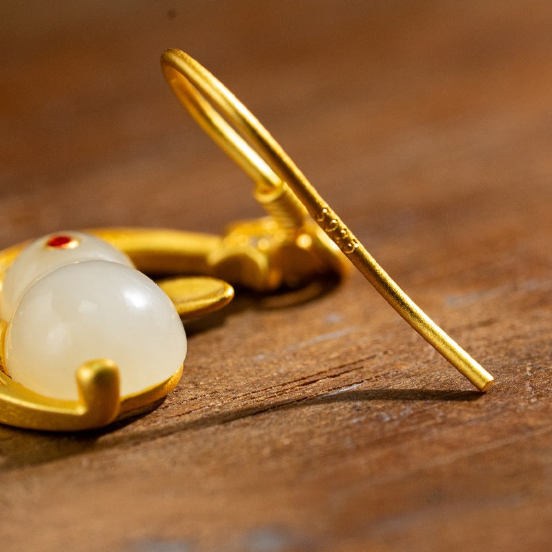 A Little Wonder-Moon Rabbit Nephrite Jade Earrings