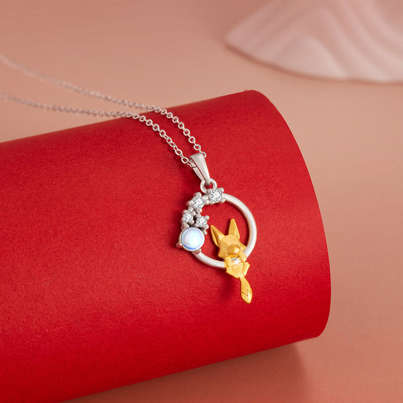 Fox and Flowers Two Tone Necklace-Blessings and Prosperity