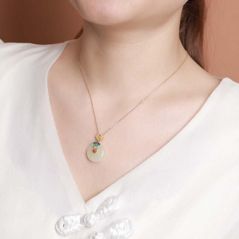 Fortune in the Clouds-White Nephrite Jade Coin Pendant Necklace