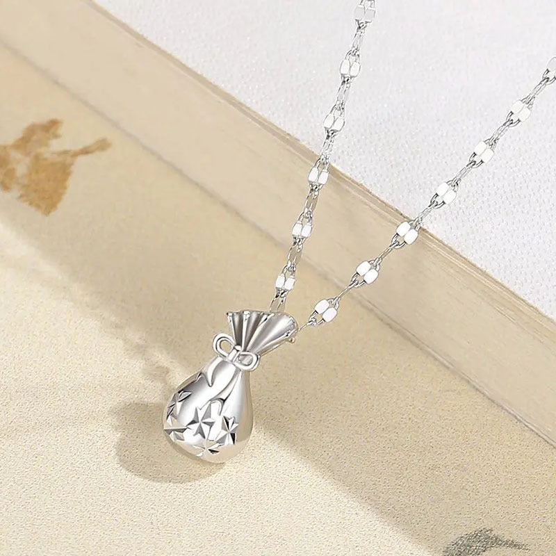 Fortune Pouch 999 Silver Necklace-Blessings Tied Close