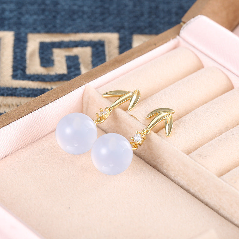 Bamboo Leaf Chalcedony Drop Earrings-Room to Grow
