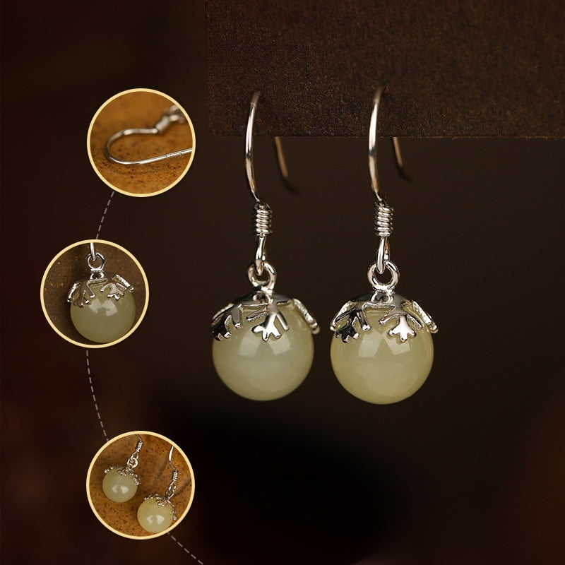 A Wish for Peace-Snowflake Nephrite Jade S925 Silver Earrings