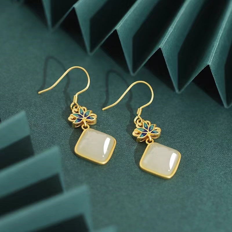 Lotus White Jade Earrings-Purity and Perfection