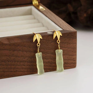 Ice Jade Bamboo Earrings-Prosperity Luck