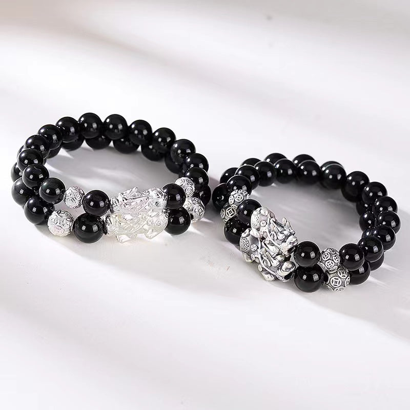 Pixiu Protection Bracelet-Black Obisidian Stone