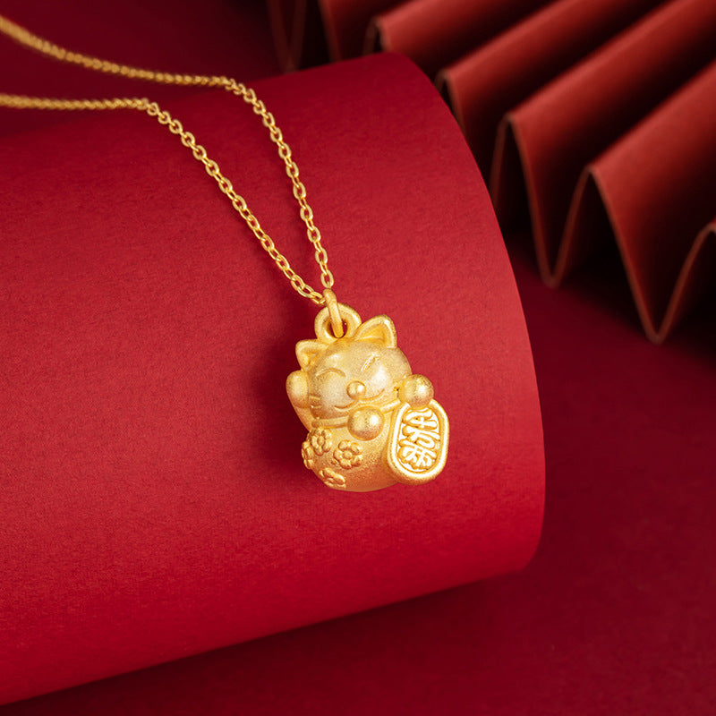 Prosperity and Fulfillment-Golden Lucky Cat Necklace