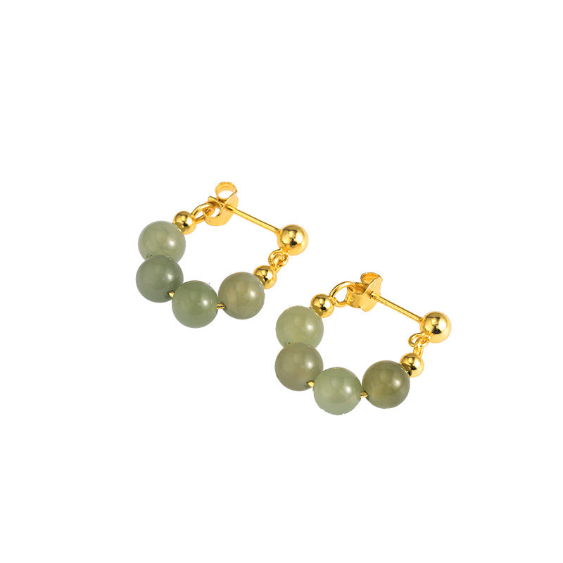 Beaded Nephrite Jade or Red Agate Hoop Earrings-Softly Self-Assured
