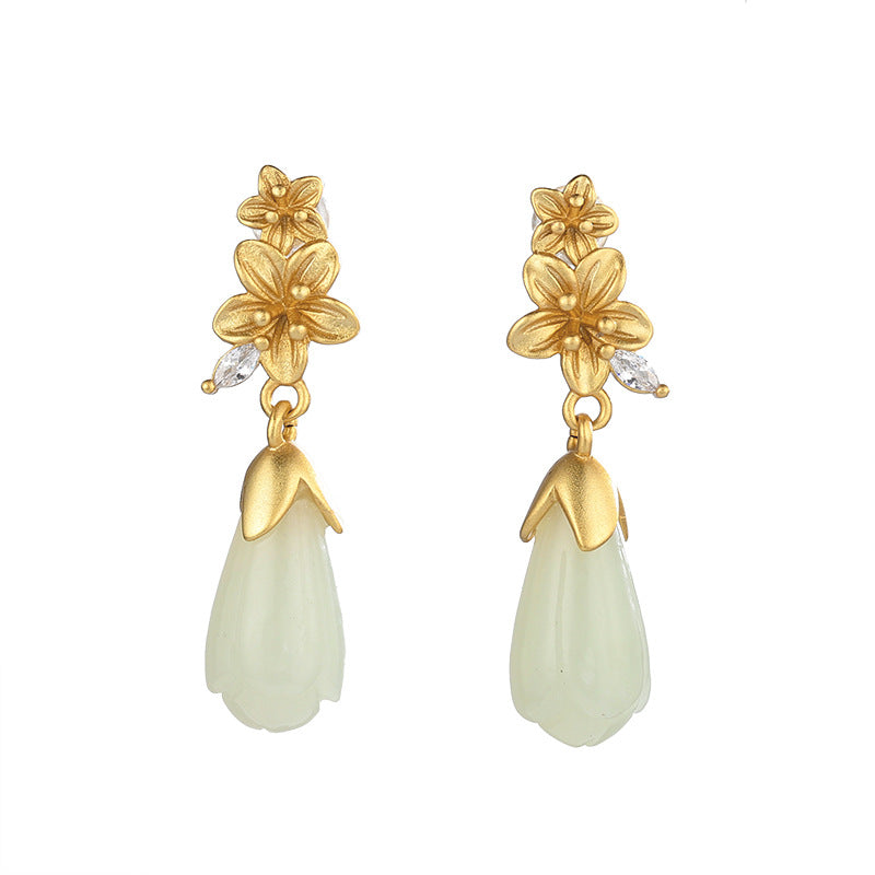 Purity in Bloom-Lotus Nephrite Jade Drop Earrings
