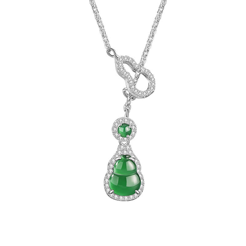 Gourd Jadeite Sterling Silver Necklace-Fortune & Prosperity