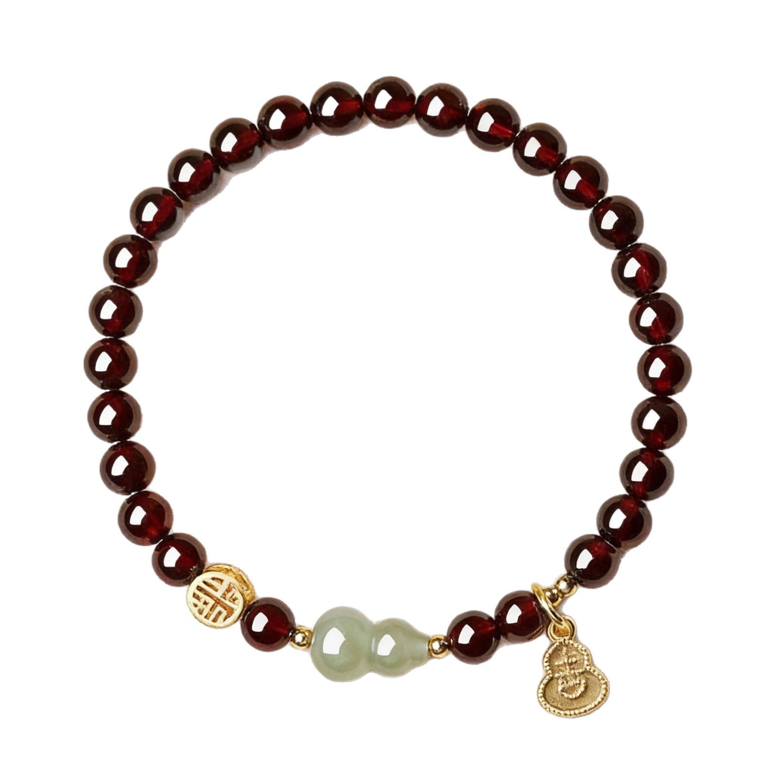 Blessings in Motion-Nephrite Jade Gourd Garnet Bracelet