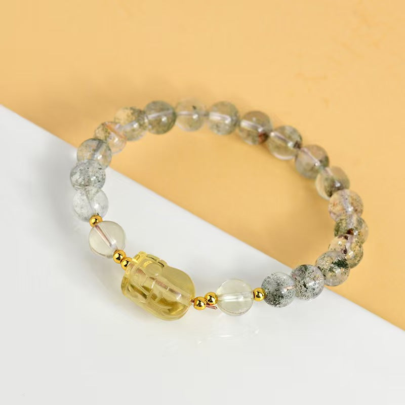 Natural Citrine Pixiu & Green Phantom Quartz Beaded Bracelet