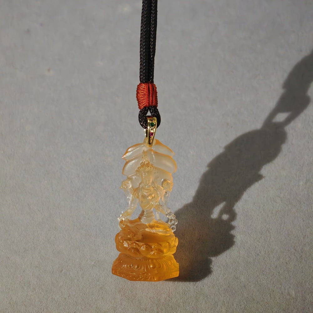 Four-Arm Guanyin Liuli Pendant–Compassion, Balance & Gentle Protection