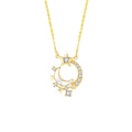Crescent Moon Star Mother-of-Pearl Pendant Necklace-Dreamlit Reverie