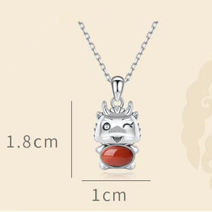 Cute Dragon Agate Silver Necklace-Fortune Prosperity