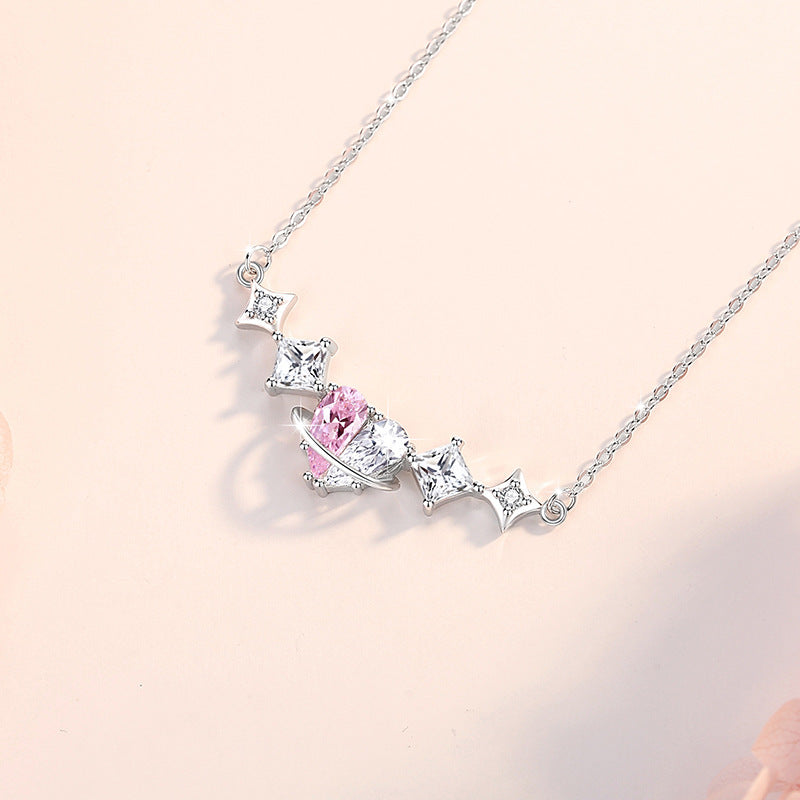 Heart Planet and Stars Silver Necklace-Hearts Together