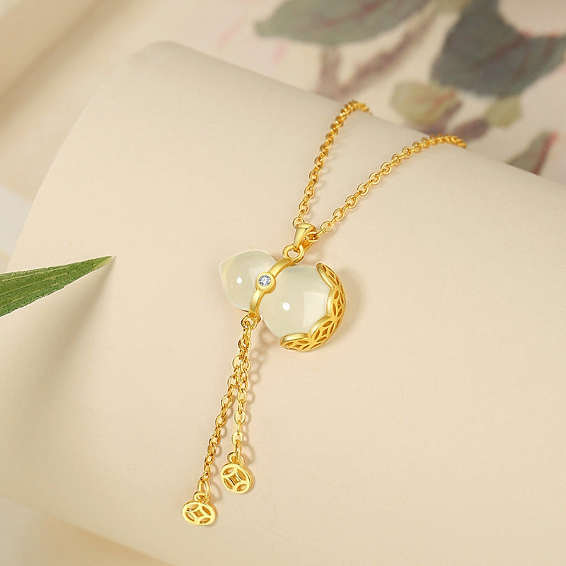 Fortune and Harmony-Gourd Jade & Chalcedony Sterling Silver Necklace