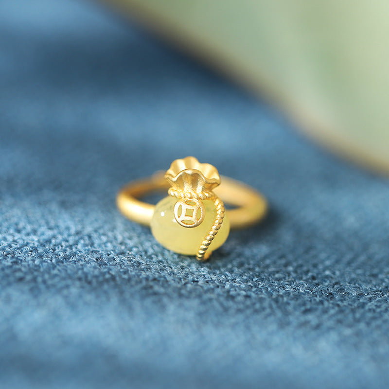 Lucky Pouch Red Agate Gold-Plated Ring-Steady Harmony