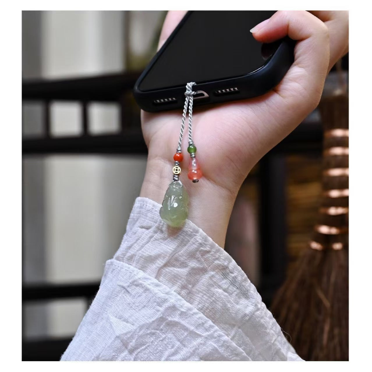 Jade Pixiu Calabash Phone Chain-Attract Luck