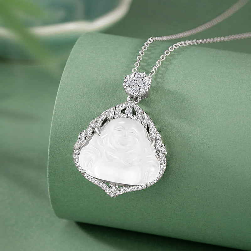 Laughing Buddha White Jade Necklace-Peace & Happiness