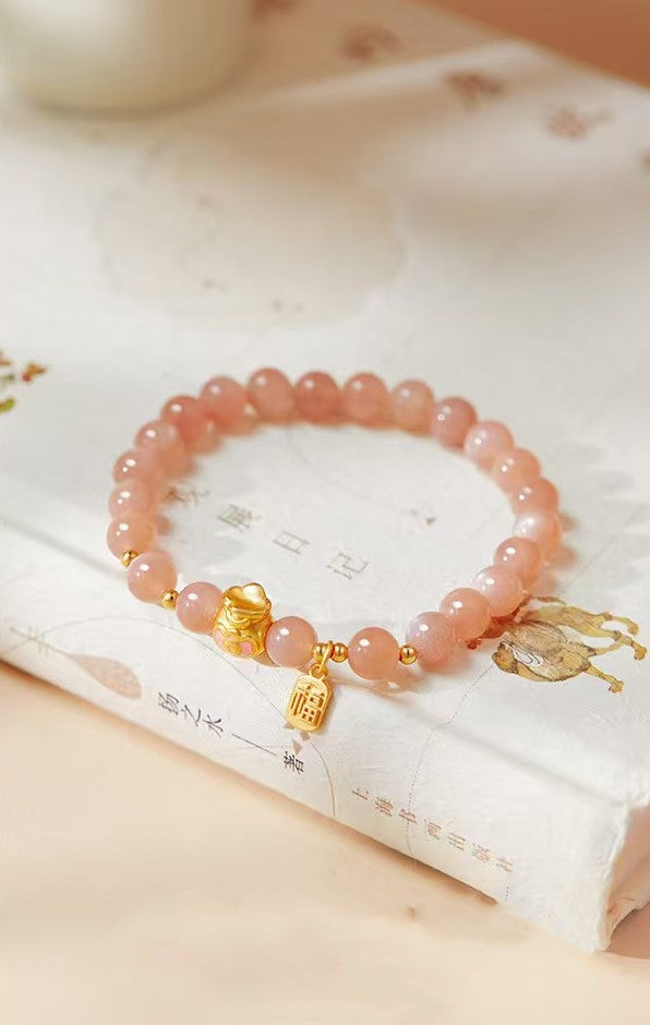 Orange Moonstone Lucky Money Bag Bracelet-Attracts Wealth and Protection