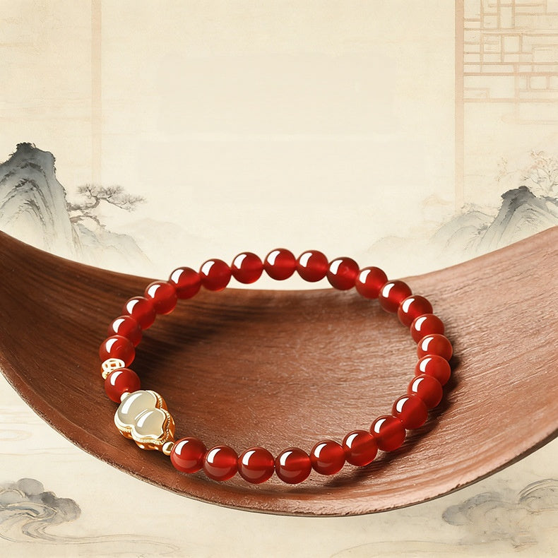 Hetian Jade Gourd Red Agate Bracelet-Peace Along the Way