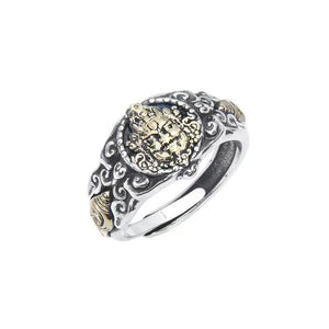 Tibetan Yellow Jambhala Men Silver Ring-Wealth+Protection