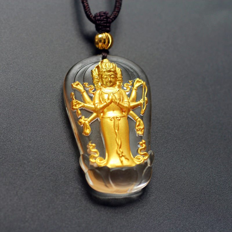 Eight-Armed Avalokiteshvara Gilded Liuli Pendant-Compassion, Protection & Spiritual Blessings