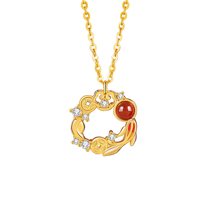Koi Fish Red Agate Necklace-Good Fortune Ahead