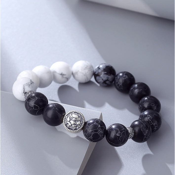 Awakening Lion 999 Fine Silver Snowflake Obsidian Bracelet-Auspicious Energy