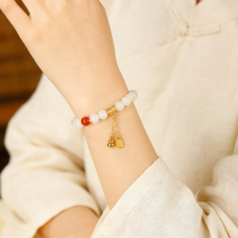 Fortune in Reach-White Jade Gourd Agate Bracelet