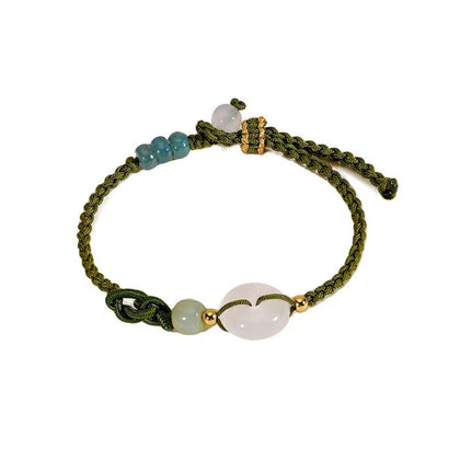 Hetian Jade Peace Buckle String Bracelet-Chalcedony Agate Bead