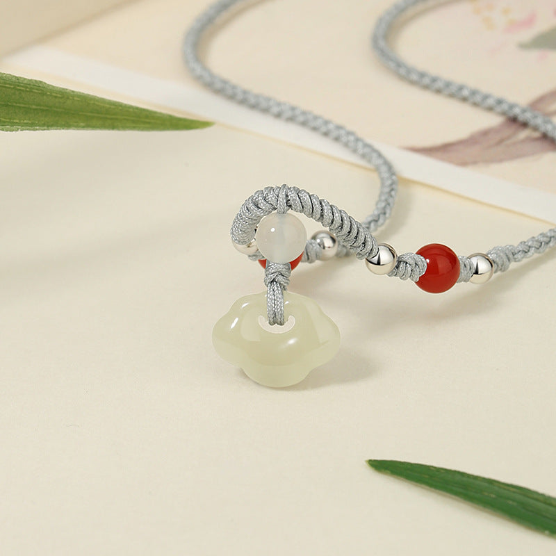 Plum Blossom & Ruyi Lock Nephrite Jade Necklace-Happiness and Prosperity
