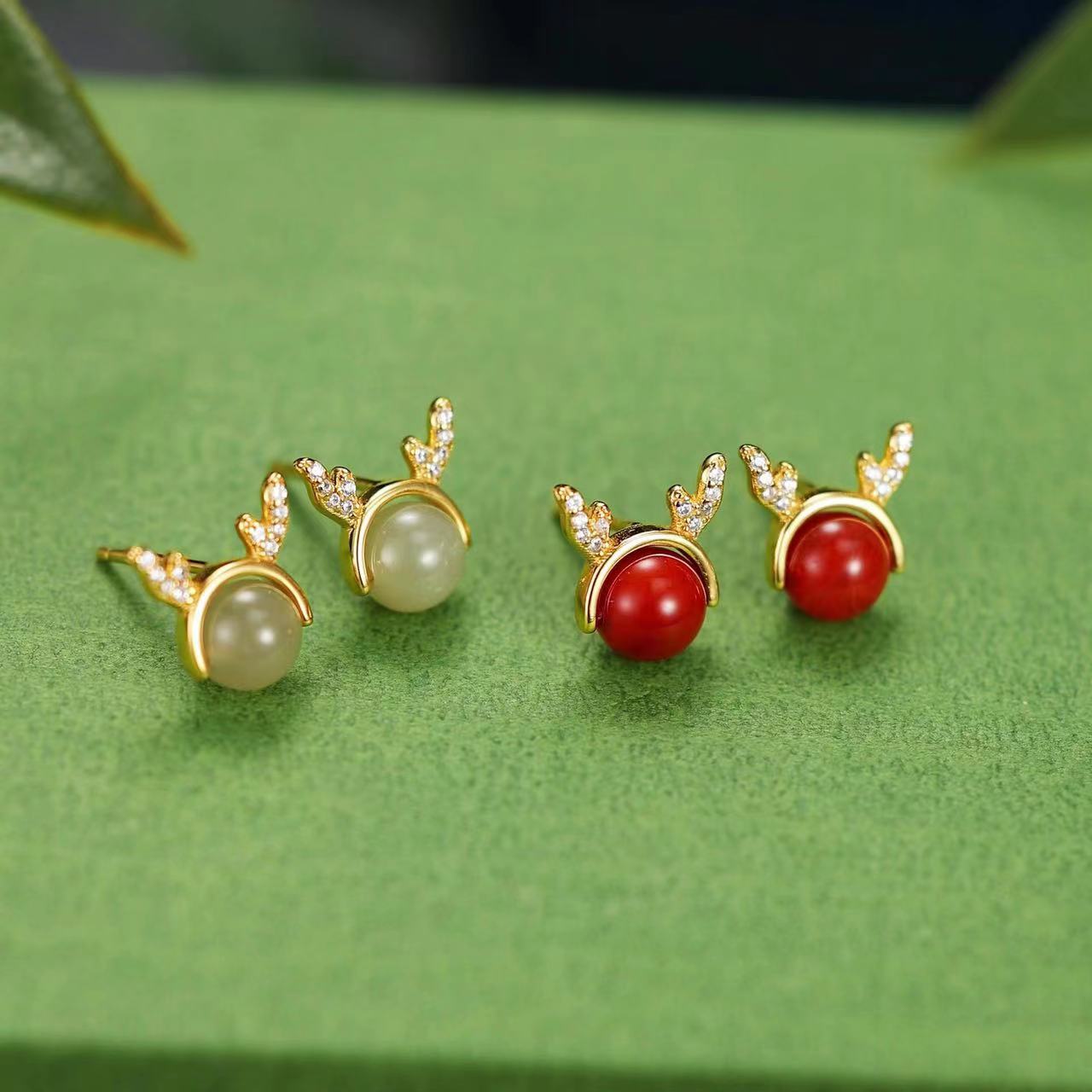 Year Of Dragon Red Agate Silver Earrings-Fortune Prosperity