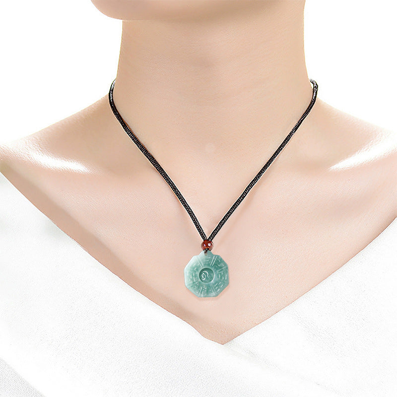 Blue Jadeite Taiji Bagua Pendant – Natural Ice Variety Jade Necklace for Men & Women