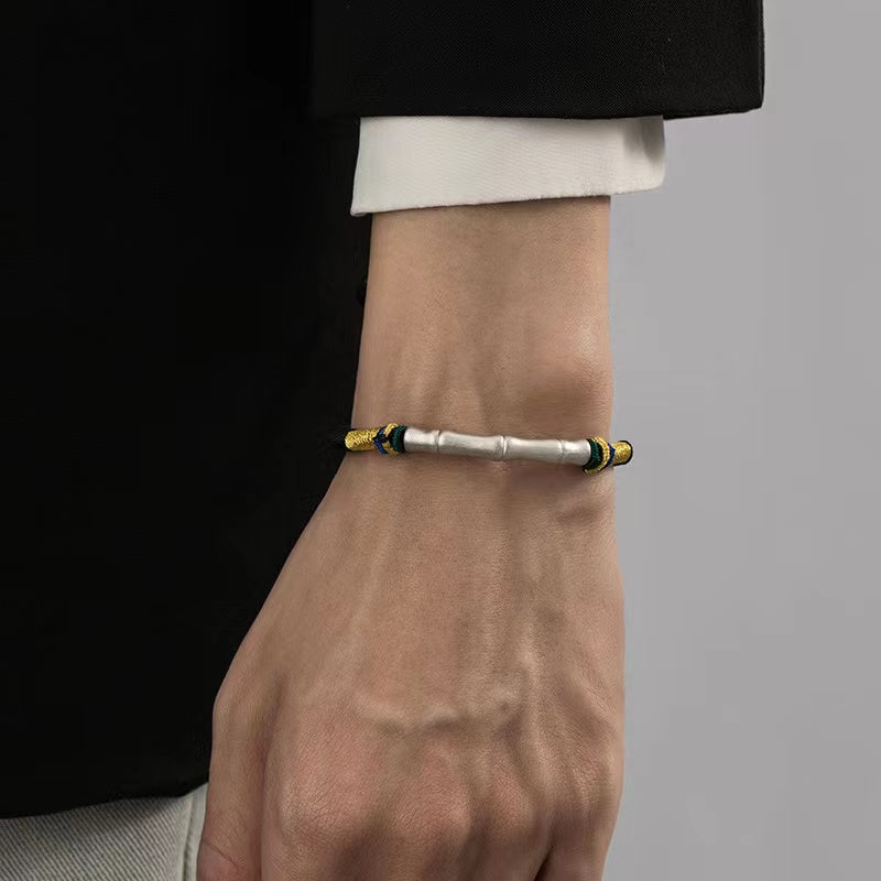 Men`s Silver Bamboo Handmade Rope Bracelet-Attract Luck