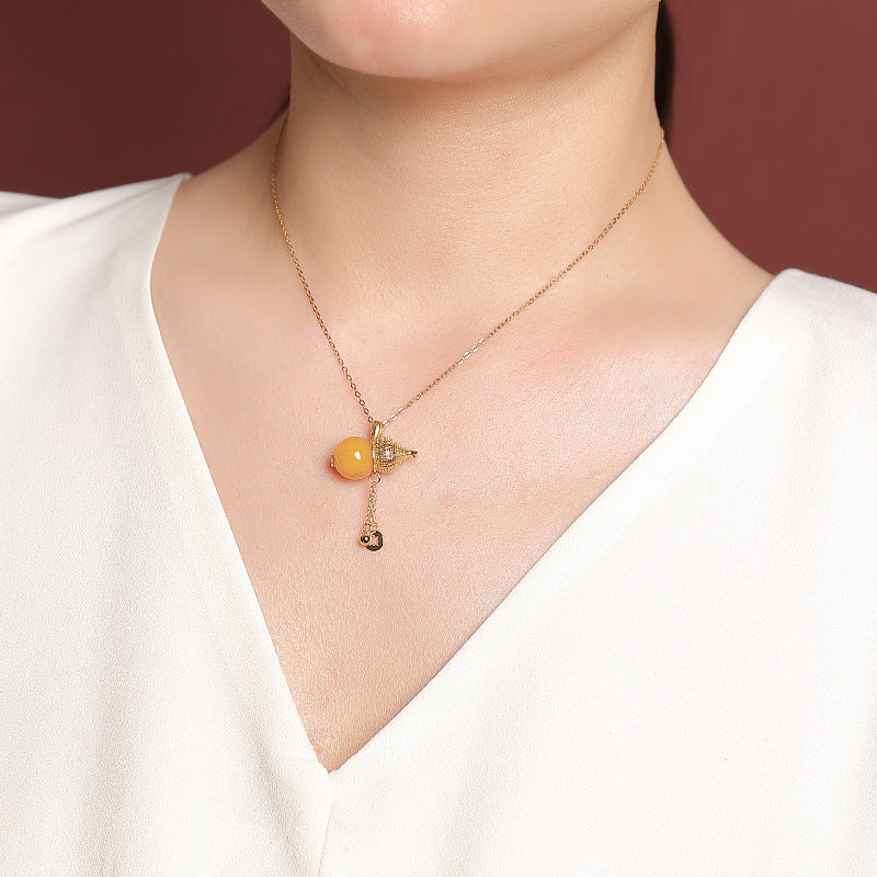 Natürliche Hetian-Jade-Kürbis-Goldanhänger-Halskette