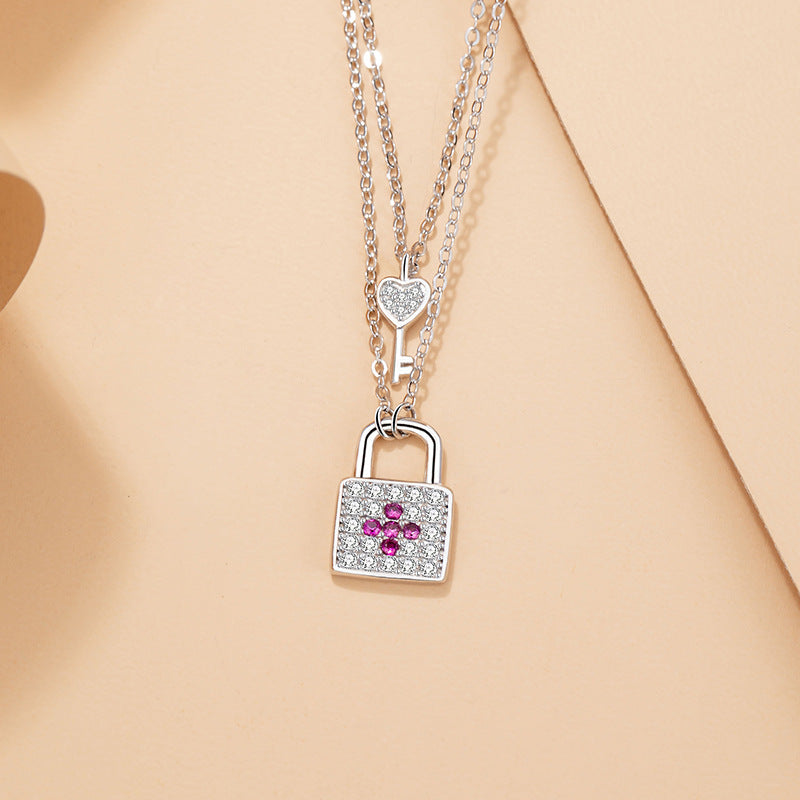 Heart Key & Padlock Sterling Silver Necklace-Stay True to Your Dreams