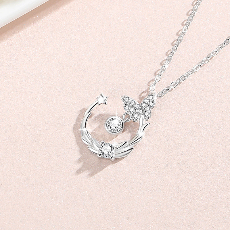 Butterfly Wreath Sterling Silver Necklace-Follow What You Love
