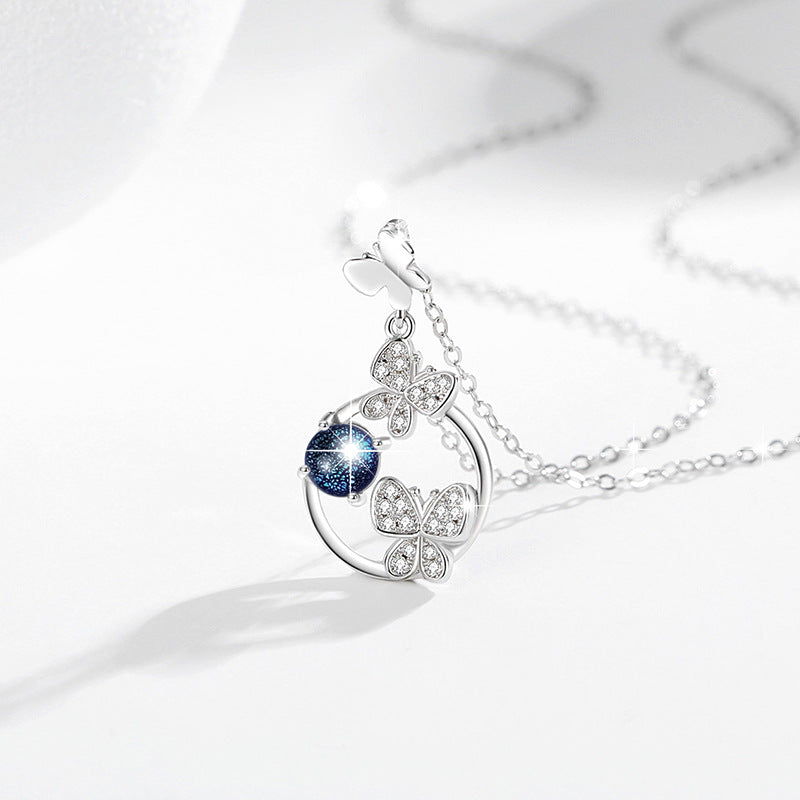 Butterfly Circle Sterling Silver Necklace-Freedom & Romance