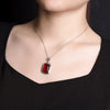 Natural Red Amber Pendant Silver Necklace-Luck Prosperity