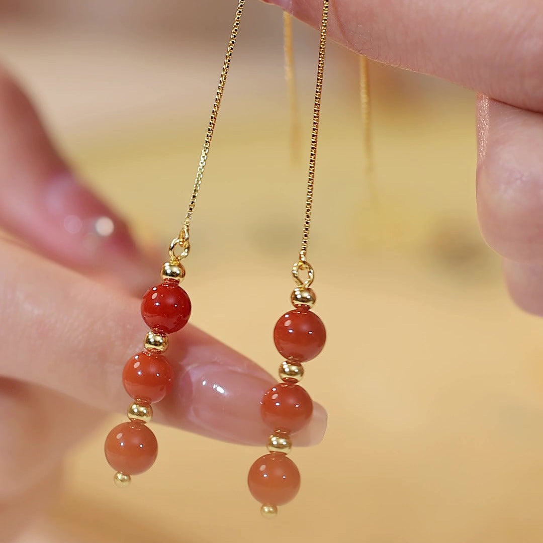 A Confident Accent-Long Red Agate Earrings