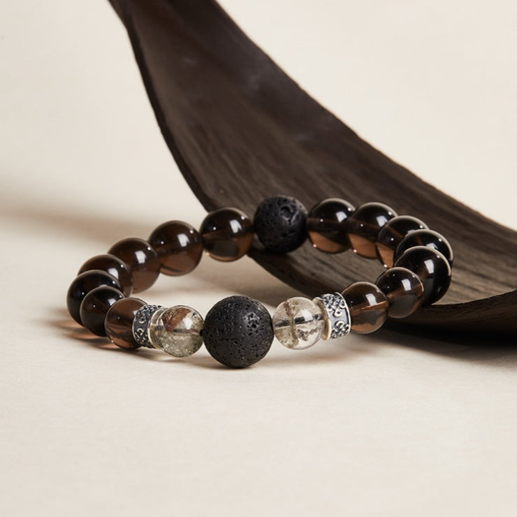 Ice Obsidian Lava Stone Beaded Bracelet-Anchored Resolve