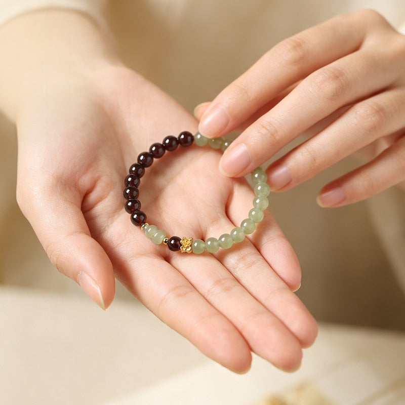 Hetian Jade Gourd Garnet Bracelet-Steady Renewal